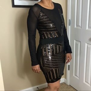 Black Sequins Sheer Bodycon